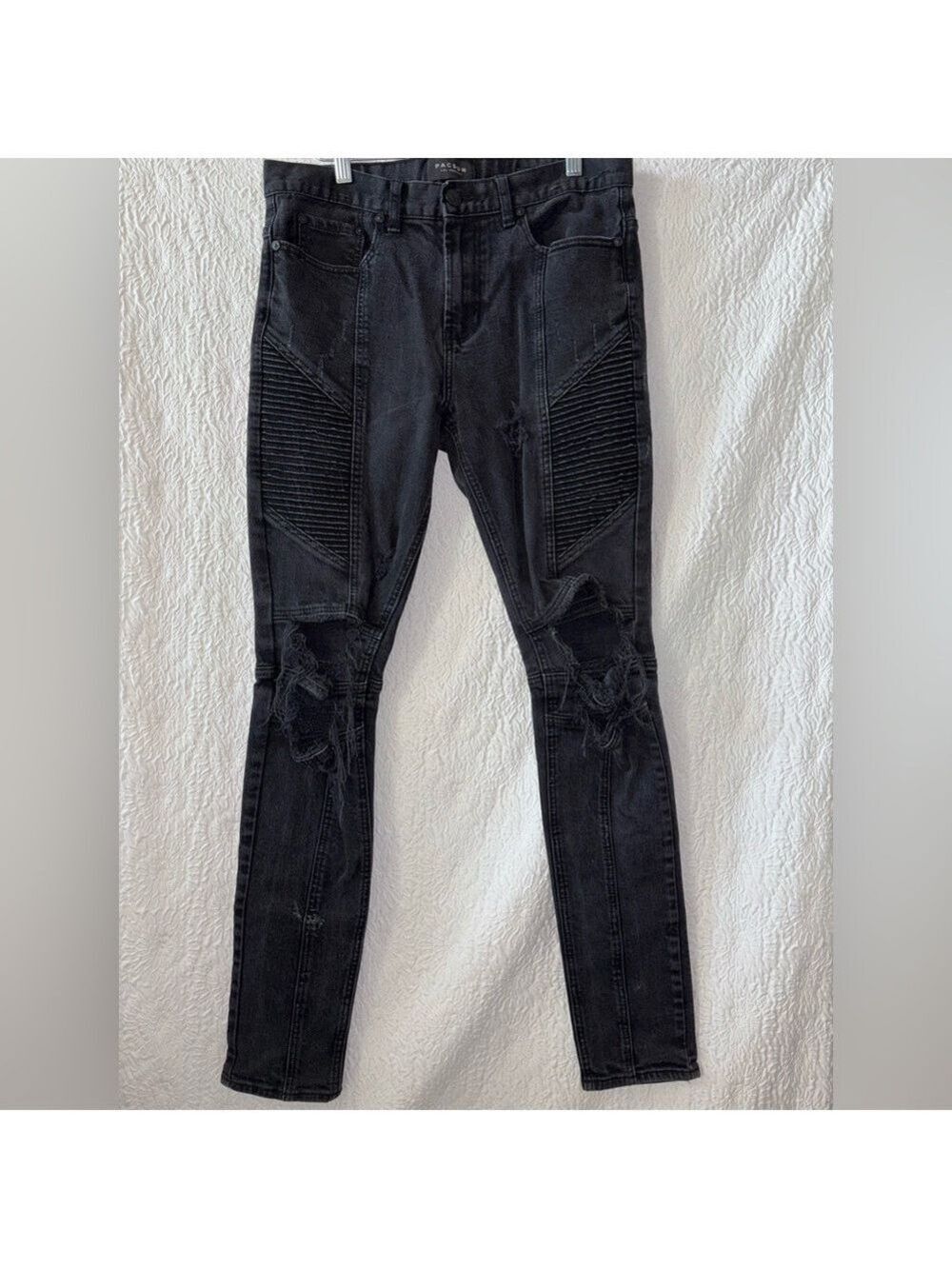 PacSun Comfort Stretch Distressed Stacked Skinny Punk Moto Biker Jeans